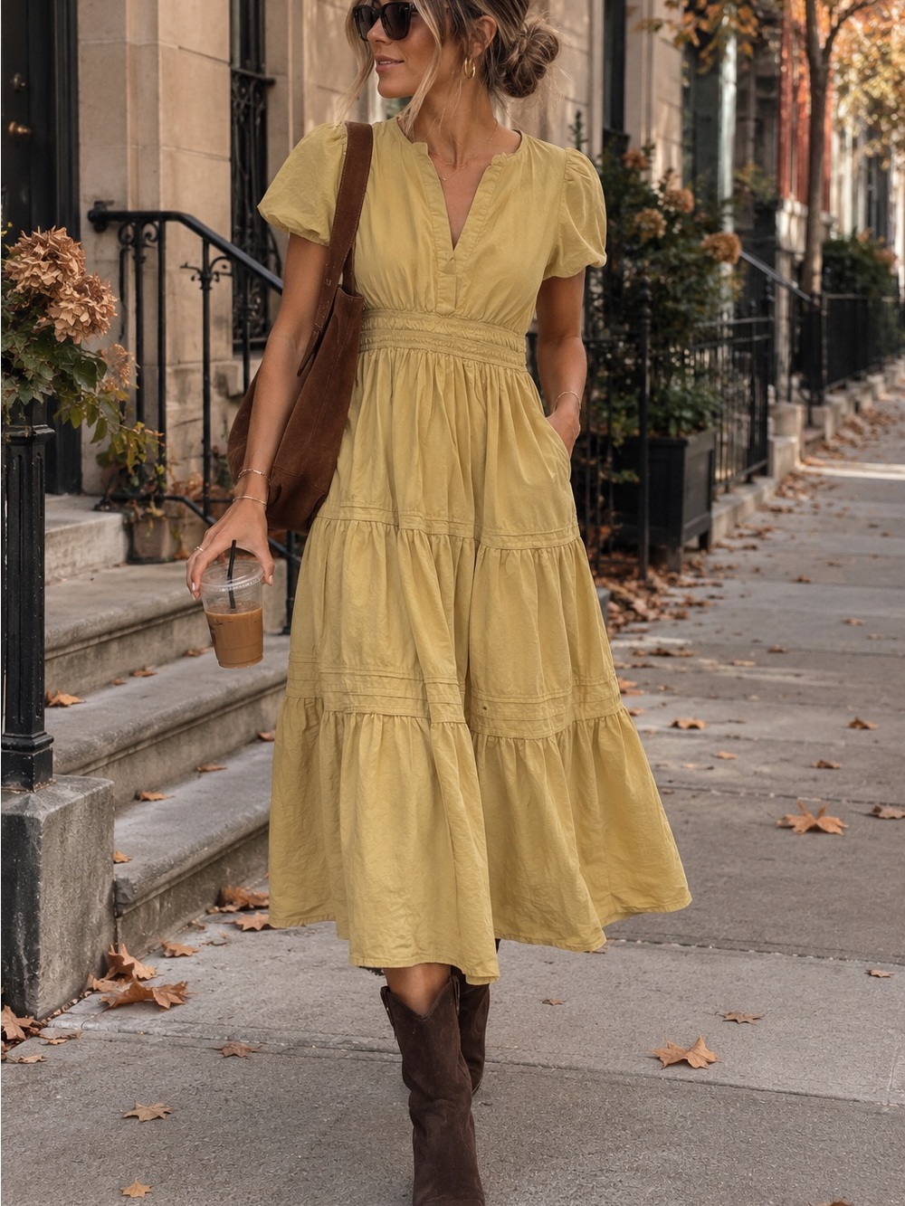 Stitchdrop Mustard Yellow Tiered Midi Maxi Dress XS 100% Cotton